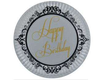TABAK HAPPY BIRTHDAY GÜMÜŞ 23CM PK:8 KL:12